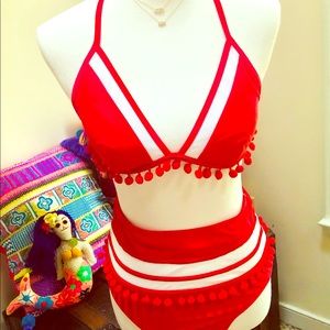Adorable High Waisted Pom Pom Bikini 👙🌞🧜‍♀️